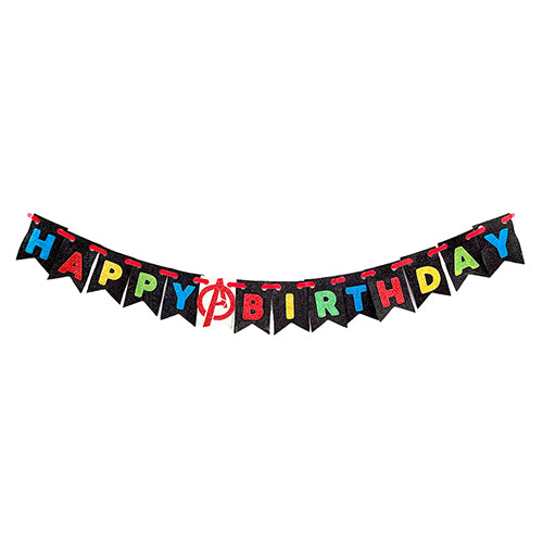 Avengers EVA Happy Birthday wall banner decoration with colorful superhero character graphics and birthday lettering from Funzoop The Party Shop