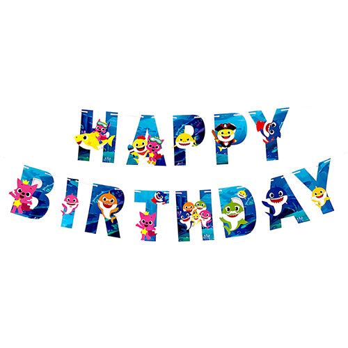 Baby Shark Character Happy Birthday Wall Banner
