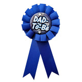 Blue Dad To Be badge with ribbon tails for baby shower celebration from Funzoop The Party Shop 