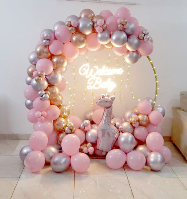 Welcome Baby Girl with Giraffe Foil Balloon