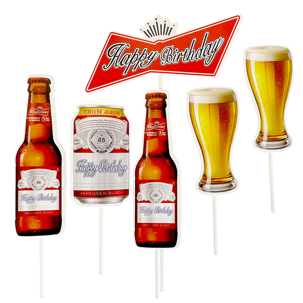 beer theme happy birthday cake topper set bottle and mug cake decoration for adult party Funzoop The Party Shop