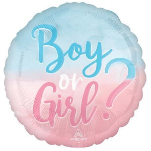 Big Reveal Boy or Girl Gender Reveal Foil Balloon, 18 Inch shown as a product reference for themed parties and celebration displays, with its themed design visible.
