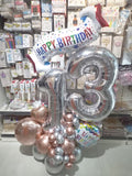 Happy Birthday Banner Number Milestone Balloons Centerpiece [Available in Silver, Gold, Rosegold and Blue options]- Blue