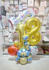 Happy Birthday Banner Number Milestone Balloons Centerpiece [Available in Silver, Gold, Rosegold and Blue options]- Blue