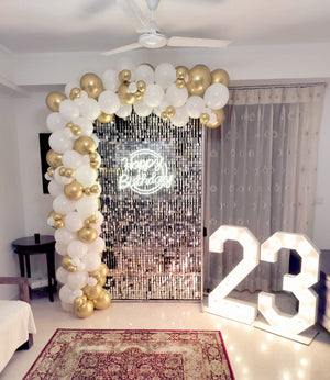 Half Arch Balloon Decor with Sequins Panel and Marquee Lights [ BC20 ]