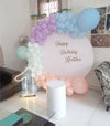 Happy Birthday Balloons Half-Arch with Welcome Board and Neon Milestone