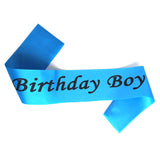 Blue satin Birthday Boy celebration sash for milestone birthday events from Funzoop The Party Shop
