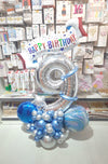 Happy Birthday Banner Number Milestone Balloons Centerpiece [Available in Silver, Gold, Rosegold and Blue options]- Blue