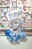 Happy Birthday Banner Number Milestone Balloons Centerpiece [Available in Silver, Gold, Rosegold and Blue options]- Blue