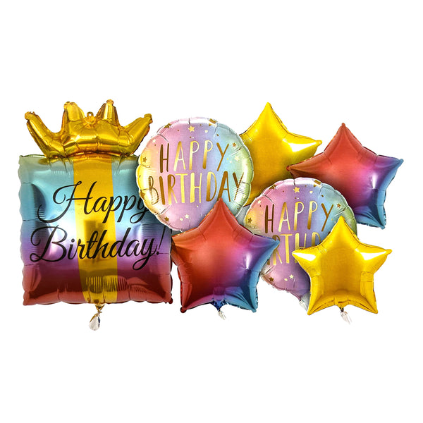 Birthday Crown Foil Balloon Set, Uninflated [In a pack] shown in the uninflated pack option for a themed celebration table and party photo display