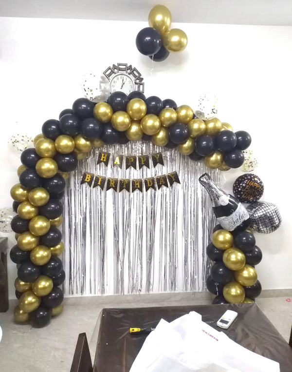 Black & Gold Birthday Balloon Arch Decor