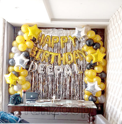 Yellow & Silver Birthday Balloon Wall Decor