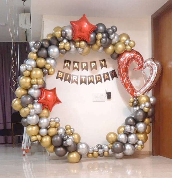 Red & Gold Birthday Balloon Ring Backdrop
