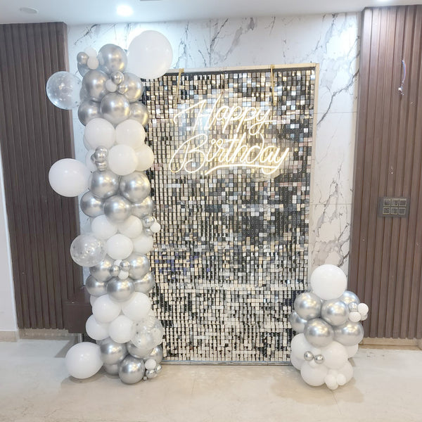 Silver Birthday Sequin Balloon Backdrop