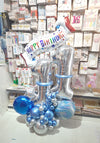 Happy Birthday Banner Number Milestone Balloons Centerpiece [Available in Silver, Gold, Rosegold and Blue options]- Blue