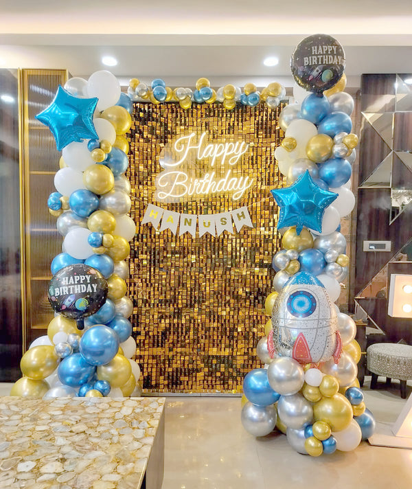 Space Birthday Sequin Balloon Backdrop