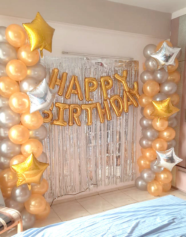 Yellow & Silver Birthday Balloon Wall Decor