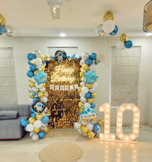 Space Theme Birthday Decor with Sequins Panel and Marquee Lights [ BD24 ]