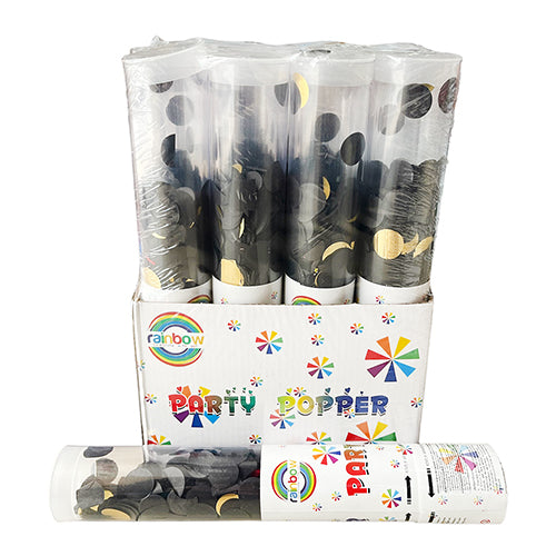 Black and gold confetti party popper