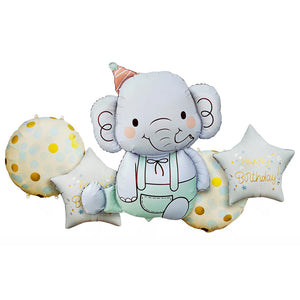 Cute Elephant 5 in 1 Foil Balloons - Blue