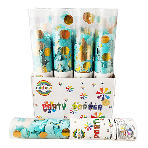 Blue and gold metallic foil confetti party popper