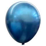 Closeup of 12 inch blue chrome metallic latex balloons for party decoration from Funzoop The Party Shop