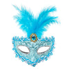 Blue Venetian party feather eye mask with elegant masquerade design and feather accents by Funzoop