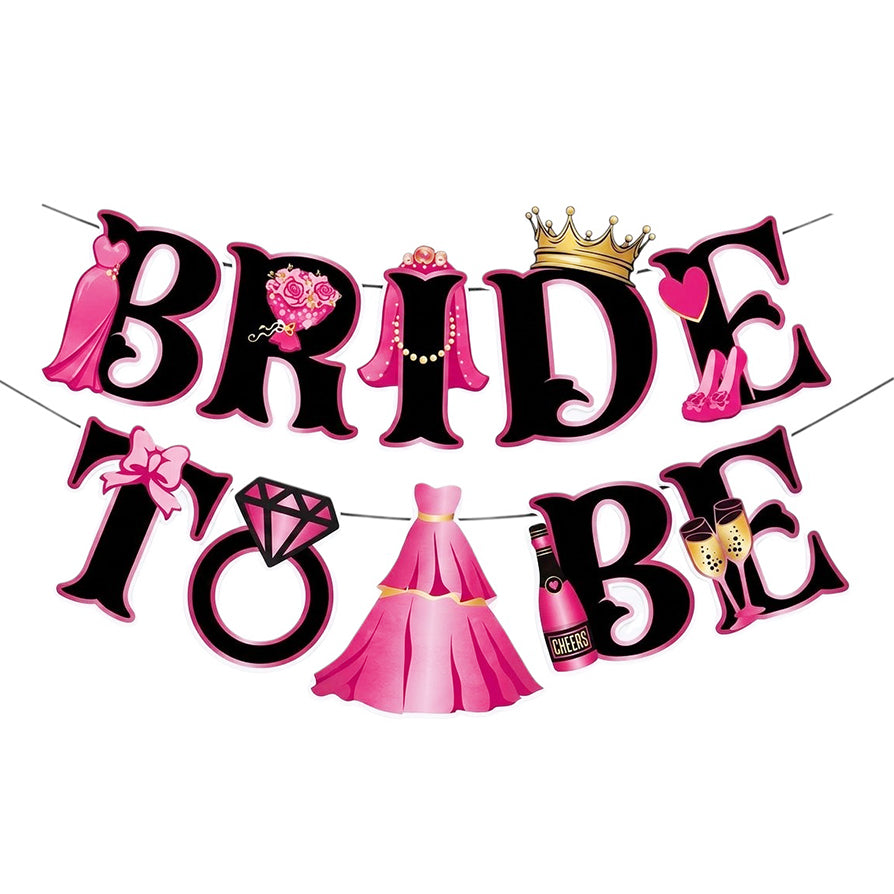 Black and pink Bride to Be dress paper banner for bachelorette party