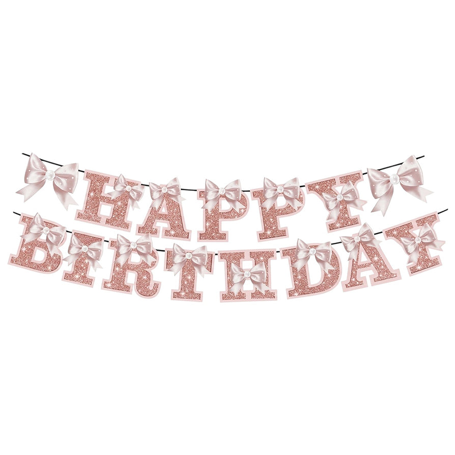 Brown Happy Birthday bow paper banner for birthday wall decoration