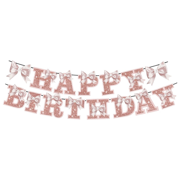 Brown Happy Birthday bow paper banner for birthday wall decoration