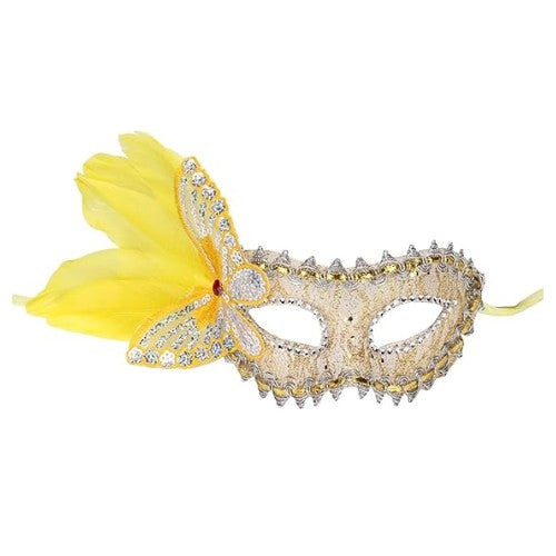 Butterfly Feather Masquerade Eye Mask, Assorted Colors, Yellow by Funzoop