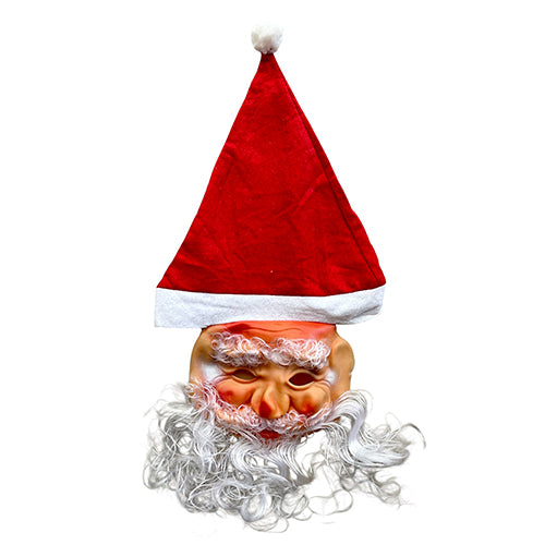 Christmas Red & White Fabric Santa Hat with Beard, 1 Pc