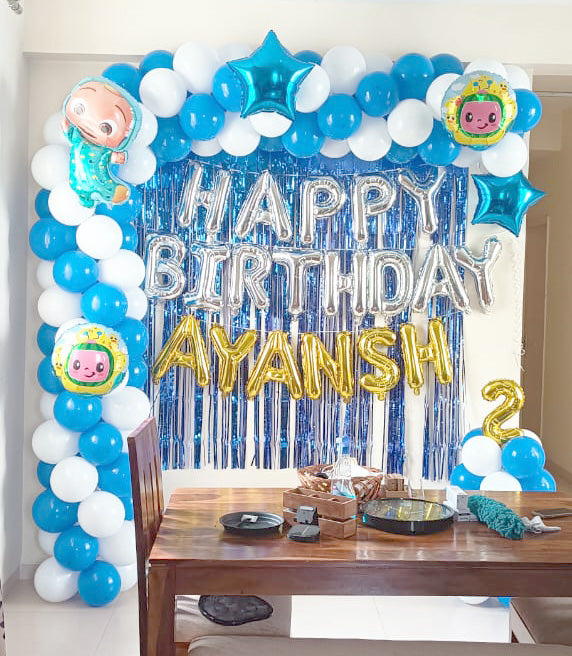 Blue & White Cocomelon Birthday Balloon Decor