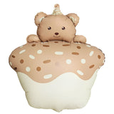 Cute teddy bear cupcake shaped foil balloon in cream and pastel brown for kids birthday party decoration from Funzoop