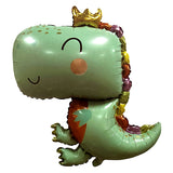 Cute dinosaur shaped foil balloon with colorful prehistoric party design from Funzoop The Party Shop