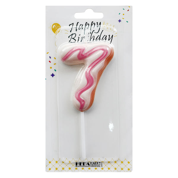 Donut-print number 7 cake candles in White, Pink and Blue