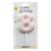 Donut-print number 8 cake candles in White, Pink and Blue