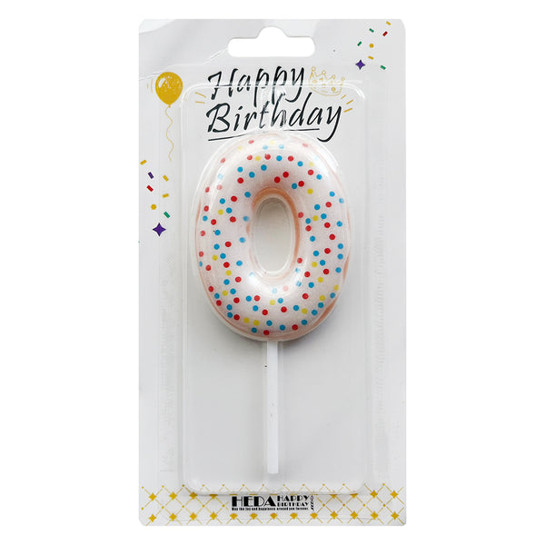 Donut shape number cake candle with colorful sprinkle design for birthday cakes from Funzoop The Party Shop