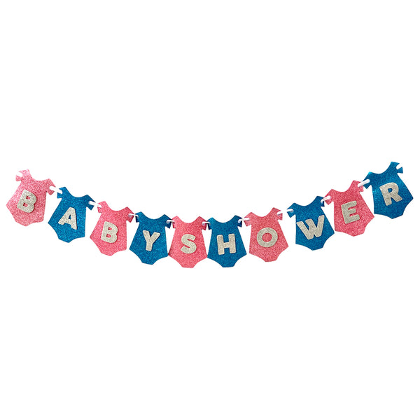 Baby shower dress glitter banner decoration with adorable dress shaped cutouts from Funzoop The Party Shop