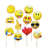 Assorted emoji party props photo booth set with fun emoji face designs for celebration photography from Funzoop The Party Shop