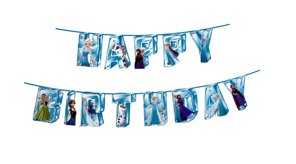 Happy Birthday Frozen party backdrop banner for girls birthday celebration from Funzoop The Party Shop