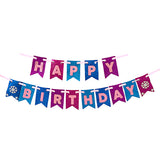 Frozen theme glitter foam Happy Birthday wall banner decoration with sparkling snow-inspired graphics and icy blue birthday lettering from Funzoop The Party Shop