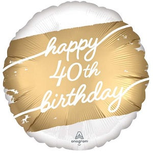 40th Birthday Golden Age Foil Balloon, Gold, 18 Inch shown as a product reference for birthday celebrations, with its themed design visible.