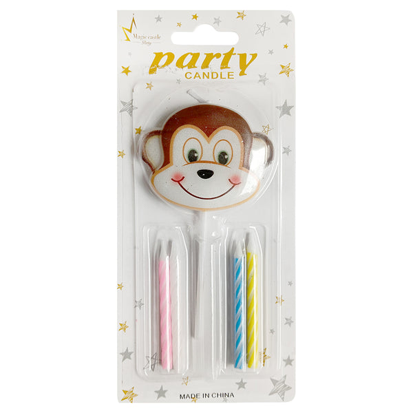 Animal Face Printed Cake Candle, Assorted Designs, 1 Pc, Monkey