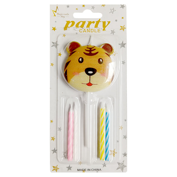 Animal Face Printed Cake Candle, Assorted Designs, 1 Pc, Tiger