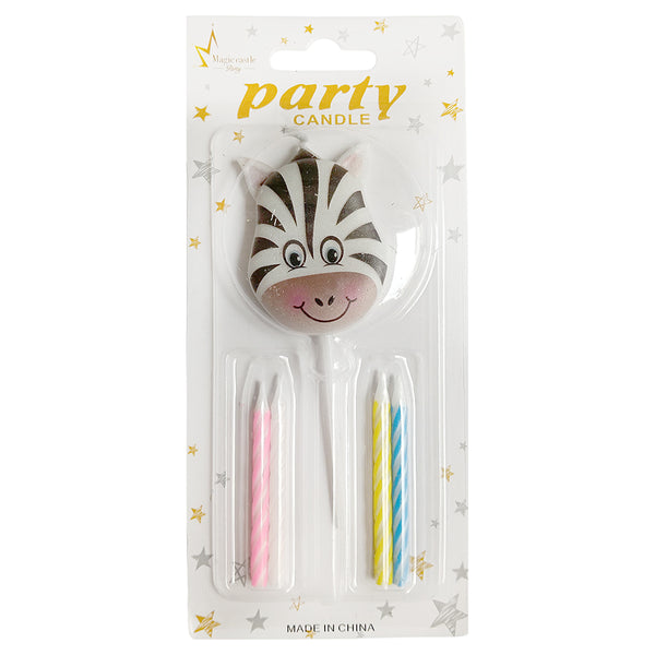 Animal Face Printed Cake Candle, Assorted Designs, 1 Pc, Zebra