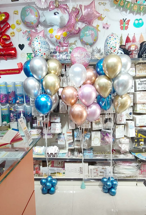 Anniversary Chrome & Confetti Helium Balloon Bouquet