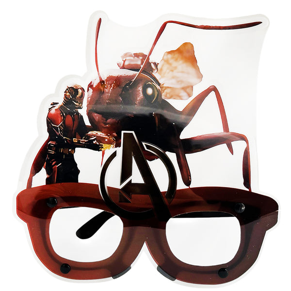 Ant-Man themed plastic party goggles in a children's novelty style, providing a superhero character accessory for birthday portraits and themed photographs.