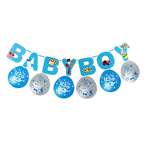 Baby Boy Banner & Printed Balloons Wall Decor-funzoop-thepartyshop