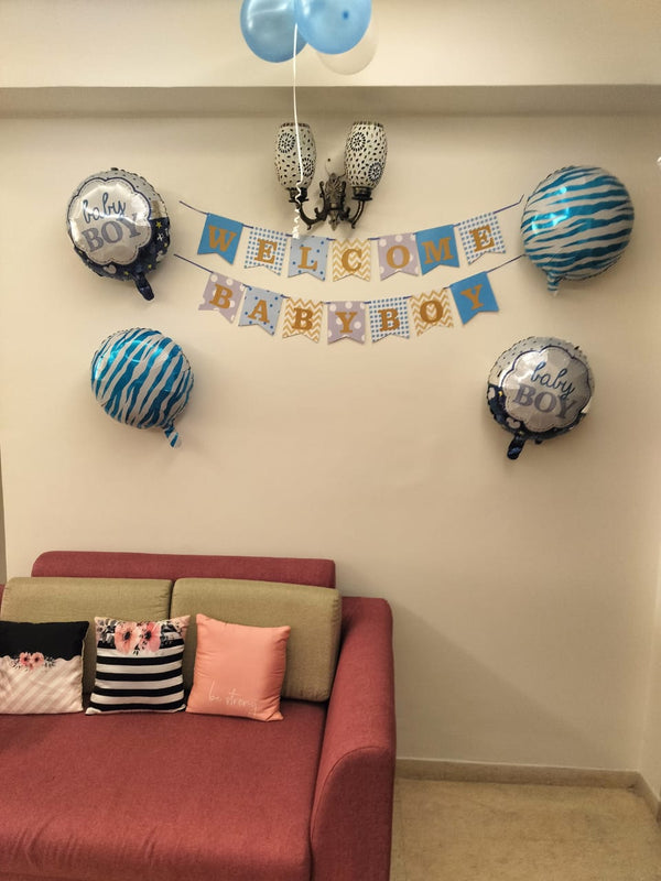 Baby Boy Welcome Balloon Decoration at Home